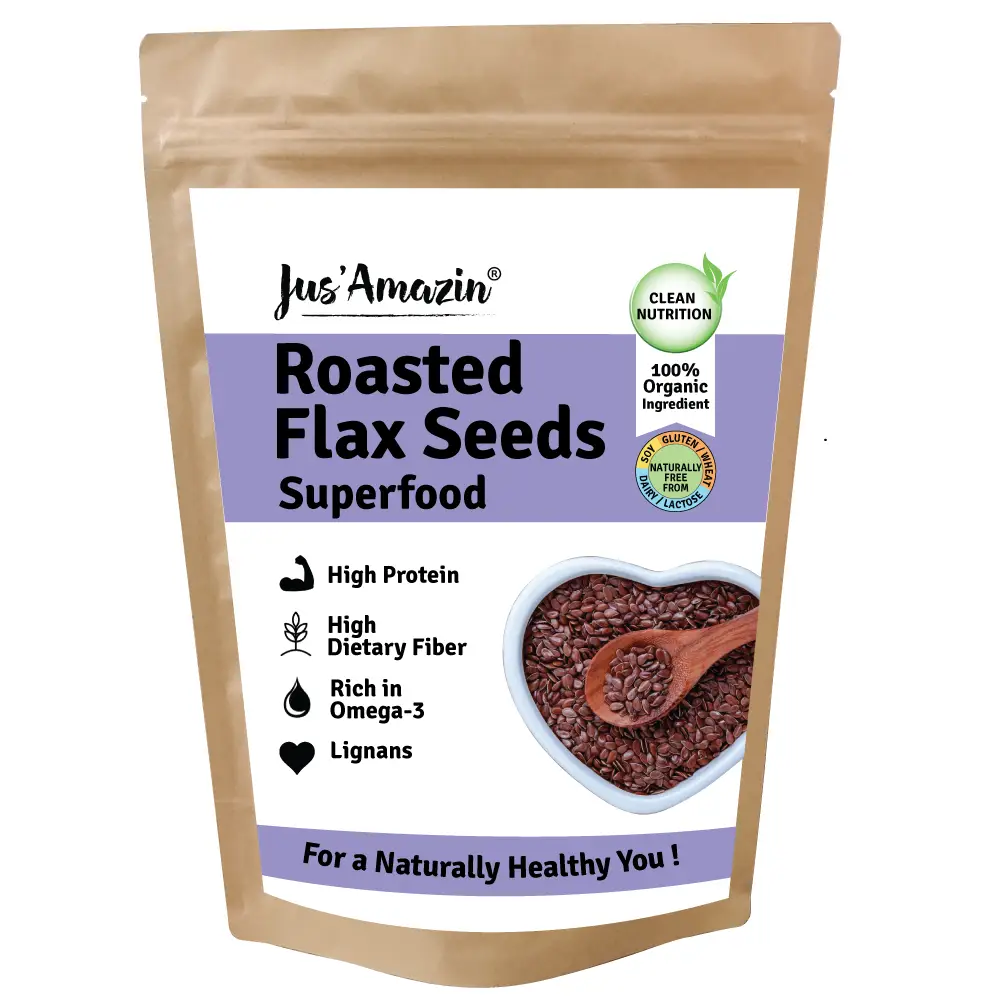Jus Amazin -  Roasted Flax Seeds - with 100% Organic Flax seeds - for  High Protein, Rich in Fiber and Omega-3 - 250 gm