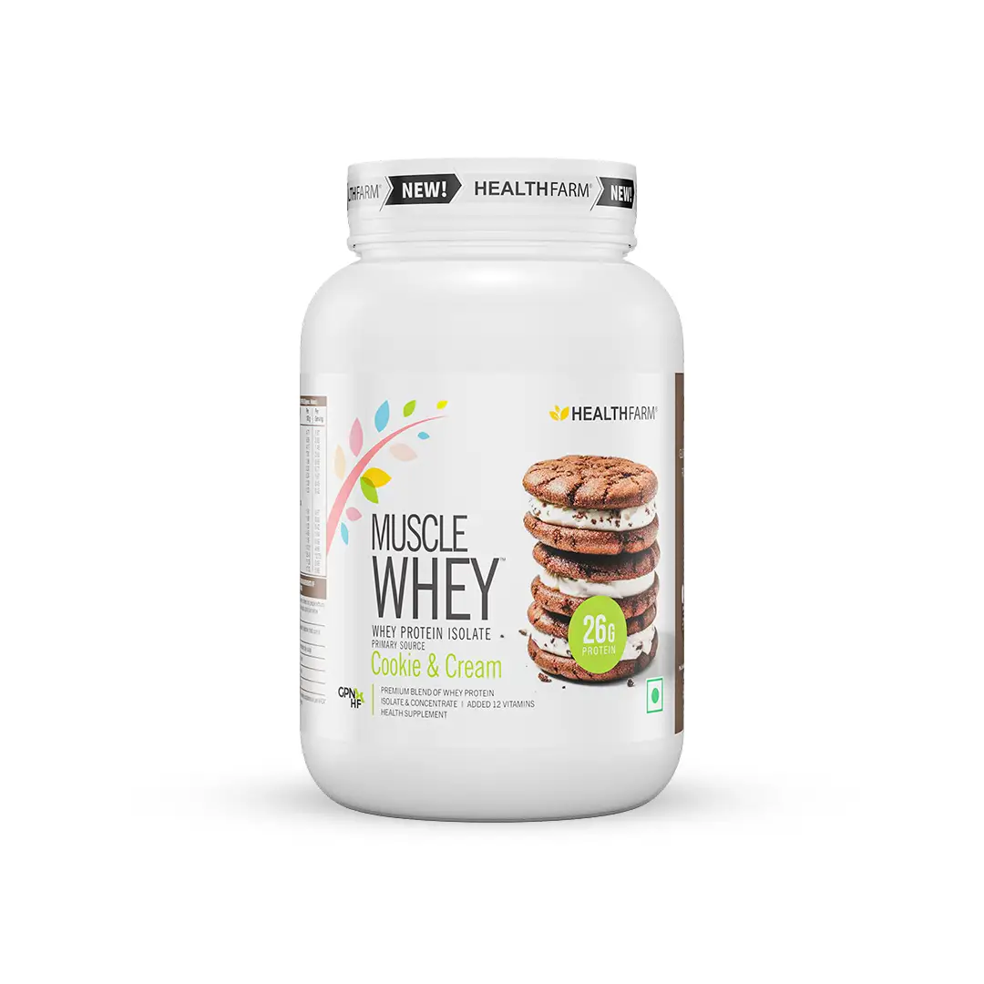 Healthfarm Muscle Whey Protein for Building Strength and Enabling Muscle Growth - Cookies and Cream,907 gm
