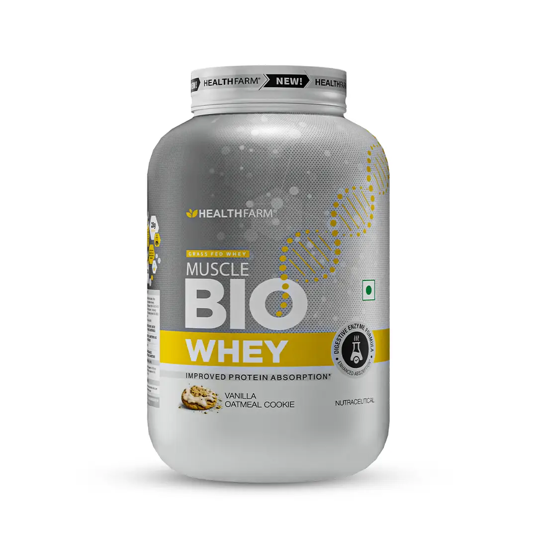 Healthfarm Muscle Bio Whey Protein for Lean Muscle Mass - Vanilla Oatmeal Cookie,1 Kg