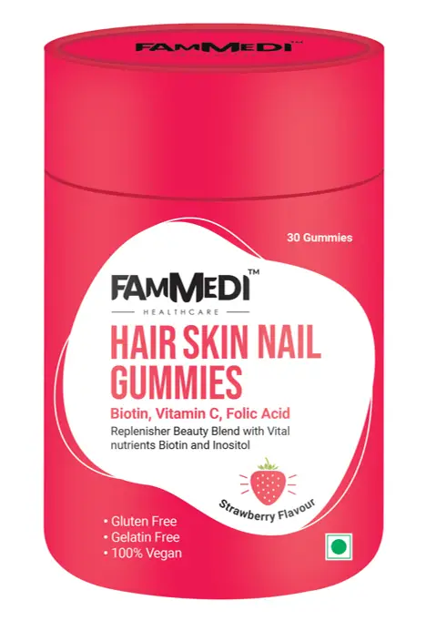 Fammedi - Hair, Skin and Nail Gummies with Biotin, folic acid and Vitamin C - Pack of 1 ( 30 Gummies )