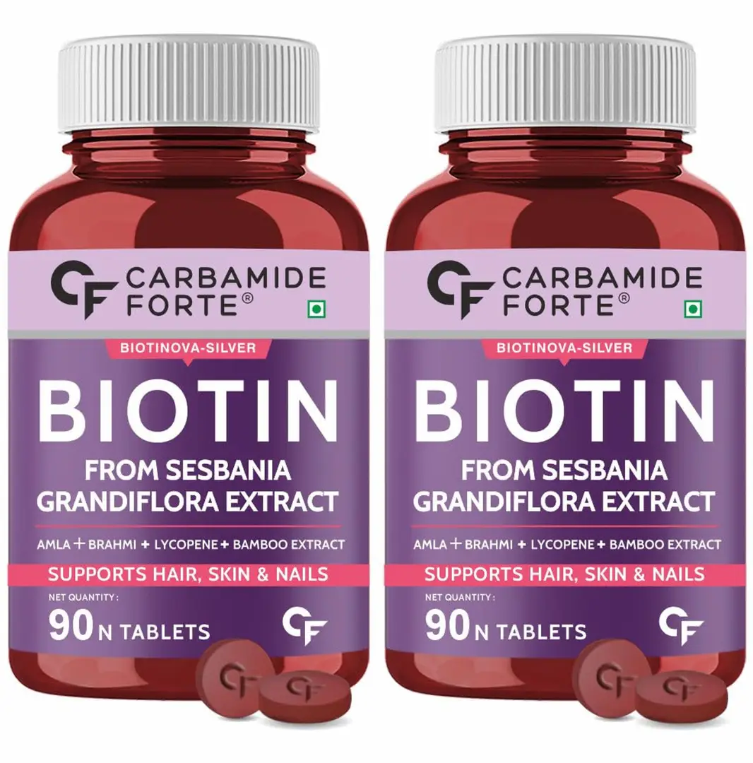 Carbamide Forte Biotin with Amla, Brahmi and Bamboo Extract for Hair Growth - Pack of 2 (180 Tablets)