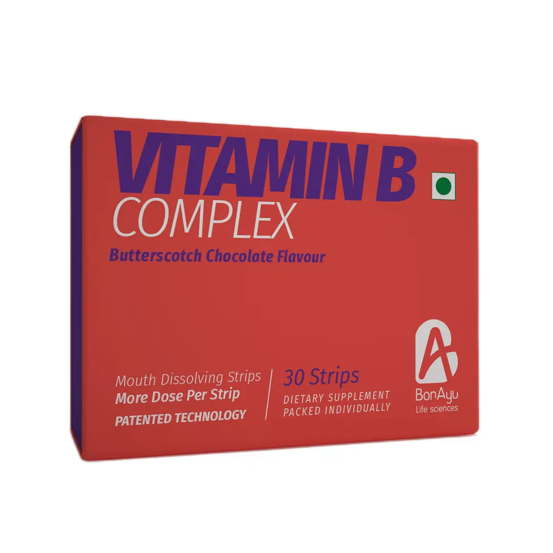 BonAyu - Vitamin B Complex Mouth Dissolving Strips - Butterscotch Chocolate Flavour - Pack of 1 (30 Strip)