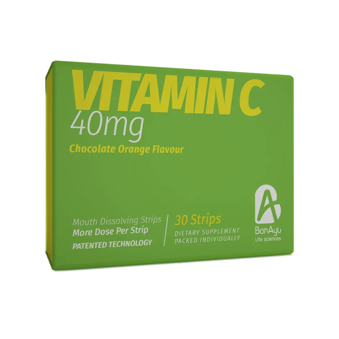 BonAyu Vitamin C Mouth Dissolving Strips - Chocolate Orange Flavour - Pack of 1 (30 Strips)