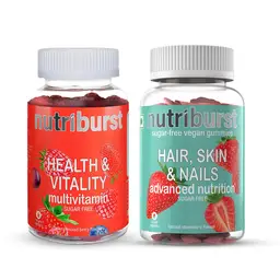 Nutriburst - Health & Vitality Multivitamin 60 Gummies + Nutriburst - Sugar-Free Vegan Gummies Hair, Skin & Nails Advanced Nutrition Sugar Free Natural 60 Strawberry flavored Gummies icon