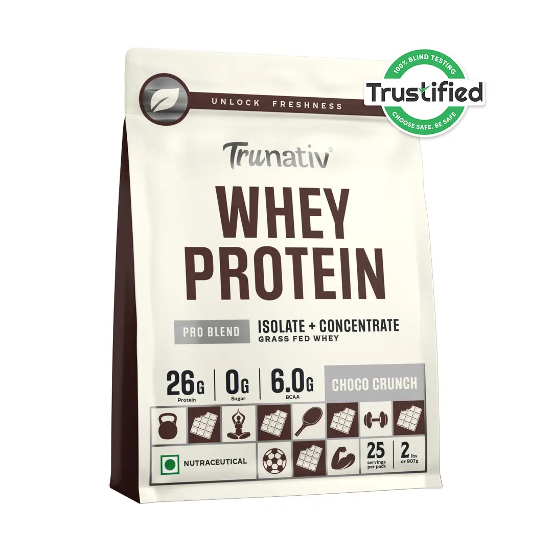 Trunativ Pro Blend Whey Protein with Grass-Fed Isolate & Concentrate for Muscle Recovery and Strength - Choco Crunch,2 lb
