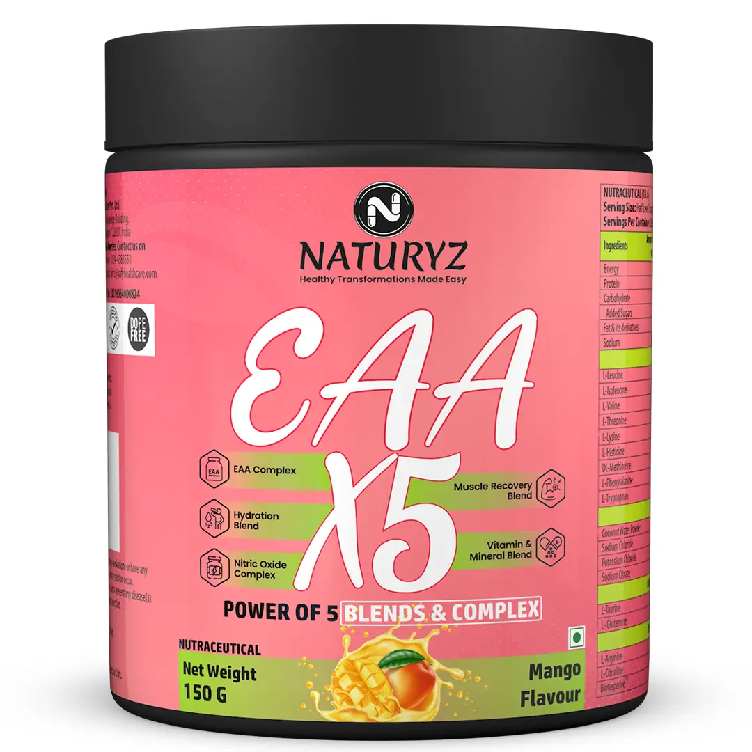 Naturyz EAA X5 Intra Workout with BCAA for Muscle Recovery and Endurance - Mango,150 gm