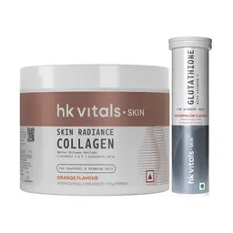 HealthKart HK Vitals Skin Radiance Collagen Powder, Marine Collagen (Orange, 100 g) & Glutathione Effervescent, 15 Tablets (Watermelon)