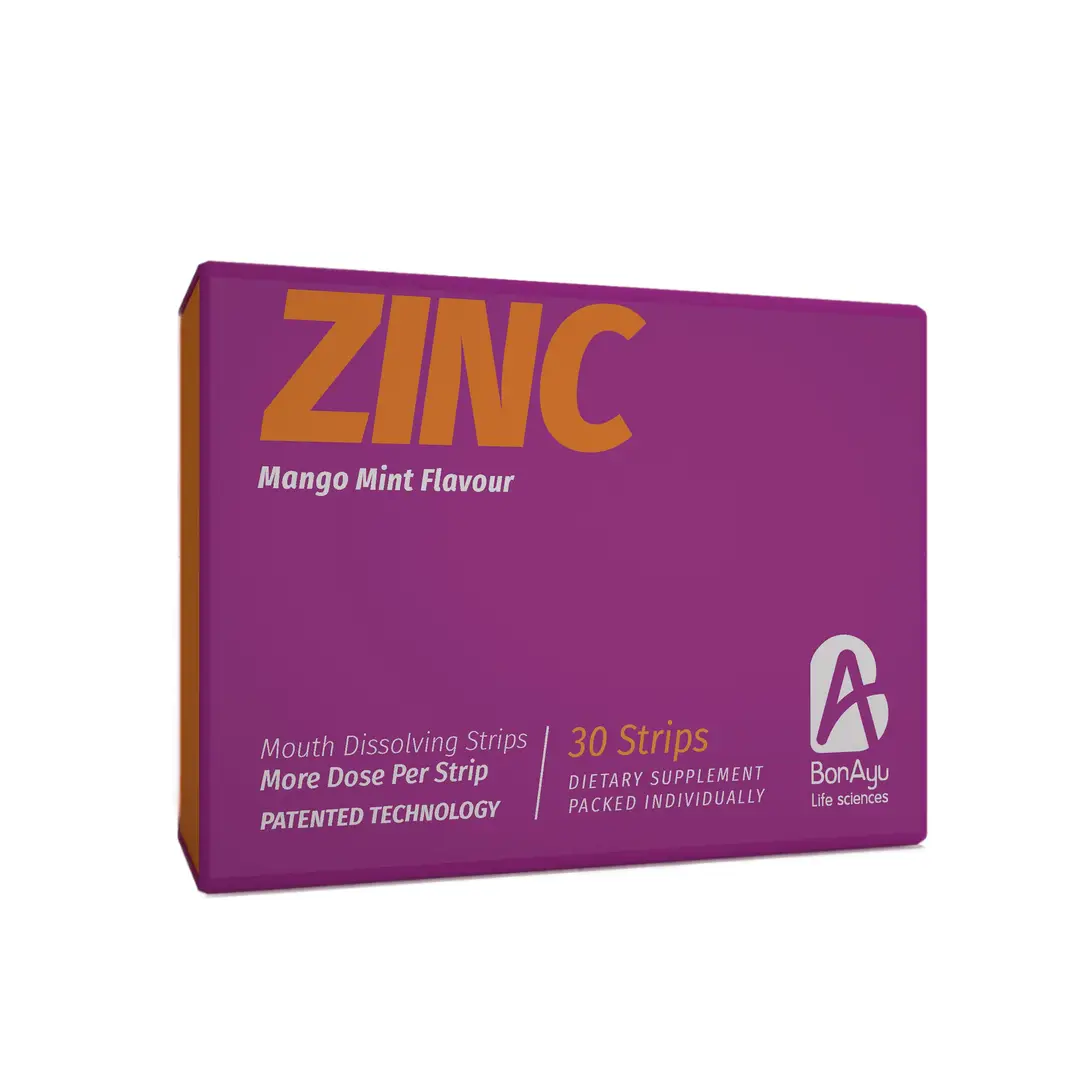 BonAyu Zinc Mouth Dissolving Strips- Mango Mint Flavour - Pack of 1 (30 Strips)