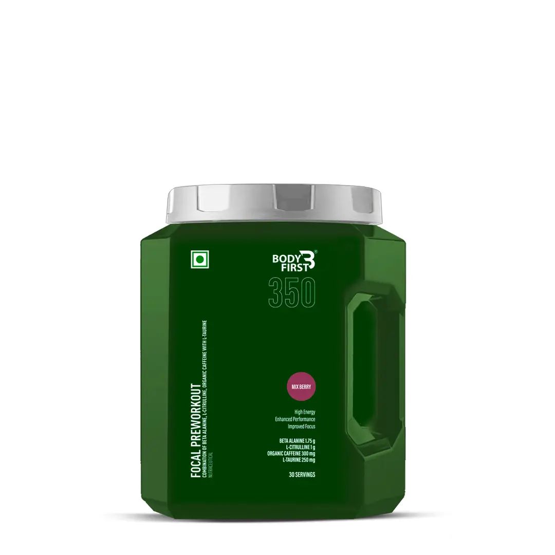Bodyfirst Focal Preworkout for high energy, increased performance and improved focus | 30 Servings - 300 gm -Mix berry