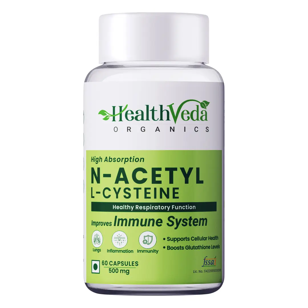 Health Veda Organics - N - Acetyl L - Cysteine - With N - Acetyl, L - Cysteine 500mg - For Lungs, Respiratory Support - Pack of 1 (60 Capsules)