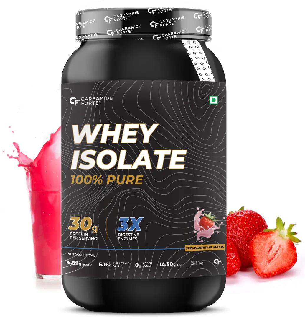 Carbamide Forte Whey Pure Isolate Protein Powder for Muscle Strength and Growth - Strawberry,1 kg