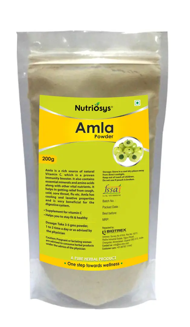 Nutriosys - Amla Herbal Powder, 200g | Hair Care | Skin Care | Immunity Enhancement- Helps in getting relief from cough, cold, sore throat, flu etc. - Pack of 1( 200 gm)