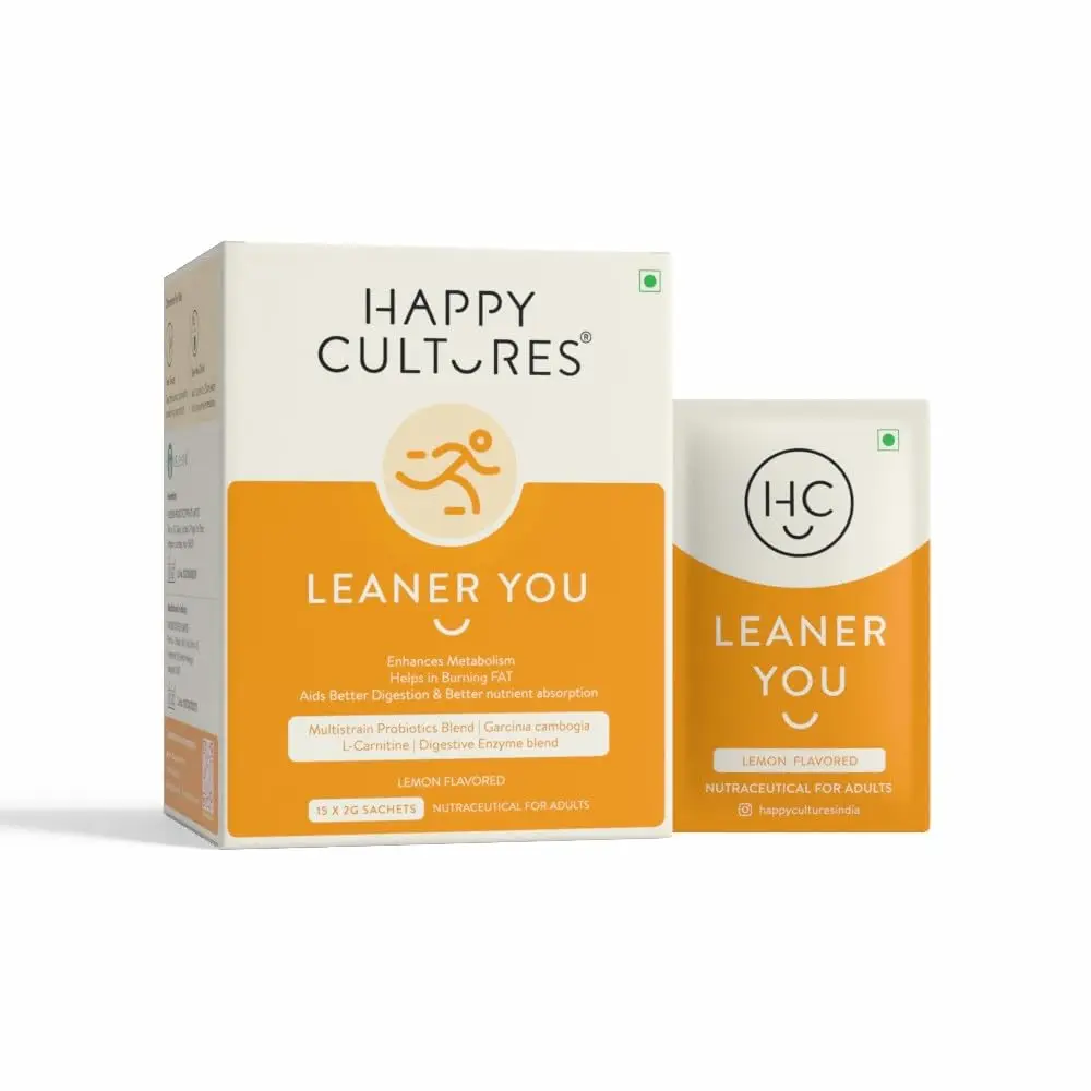 Happy Cultures Leaner you with Probiotics + L carnitine + Garcinia Cambogia for Boosts Metabolism and Reduces Cravings - Pack of 1 (15 Sachets)