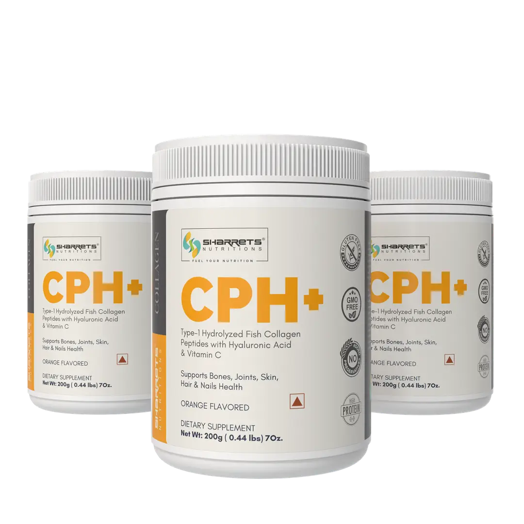 Sharrets CPH+, Hydrolyzed Fish Collagen Peptides with Vitamin C & Hyaluronic Acid - Pack of 3 (600 gm)