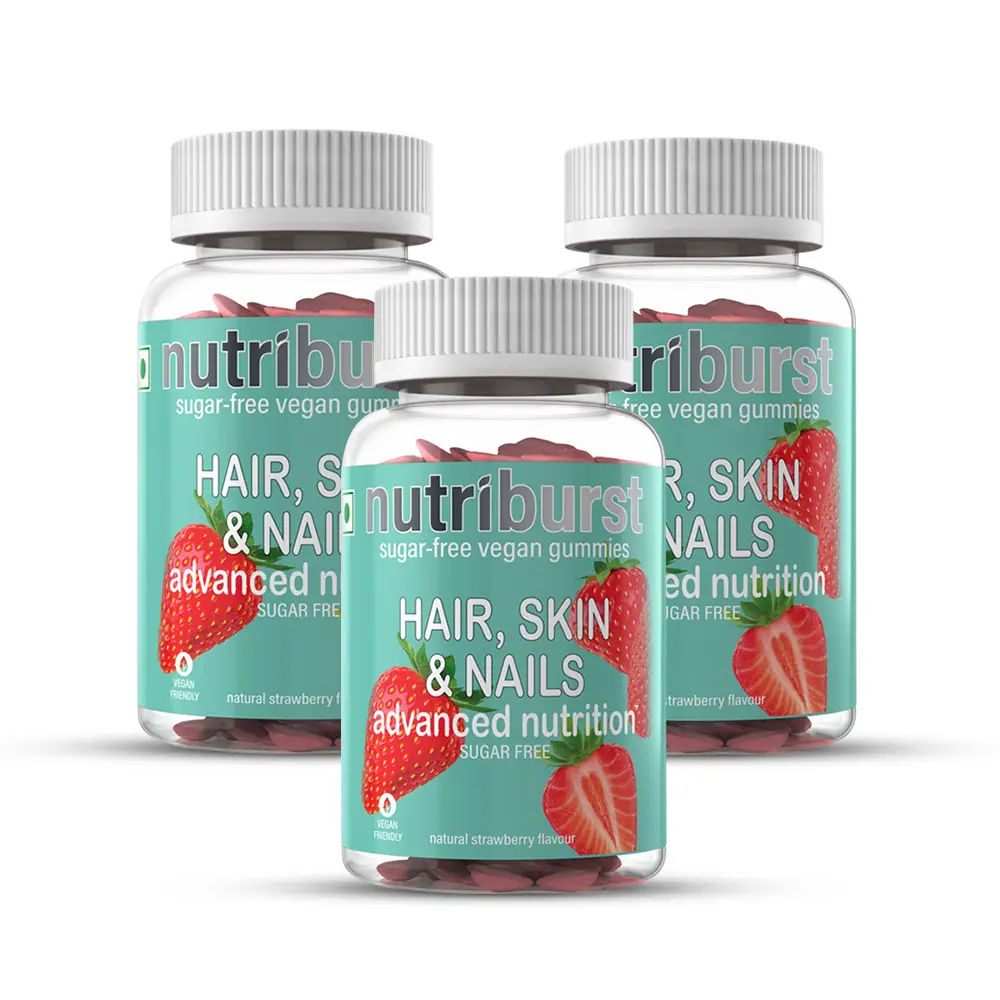 Nutriburst Hair, Skin and Nails with Biotin for Hair Growth - Pack of 3(180 Gummies)