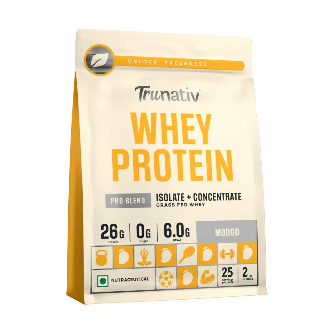 Trunativ Pro Blend Whey Protein with Grass-Fed Isolate & Concentrate for Muscle Recovery and Strength - Mango,2 lb