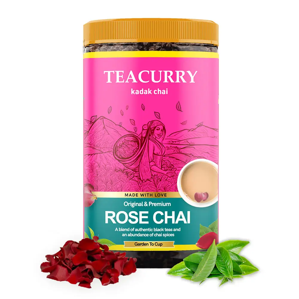 TEACURRY Rose Chai (100 Grams) - Rose Flavored Chai for Immunity, Skin Glow, Stress - Rose Flavor (100 gm)