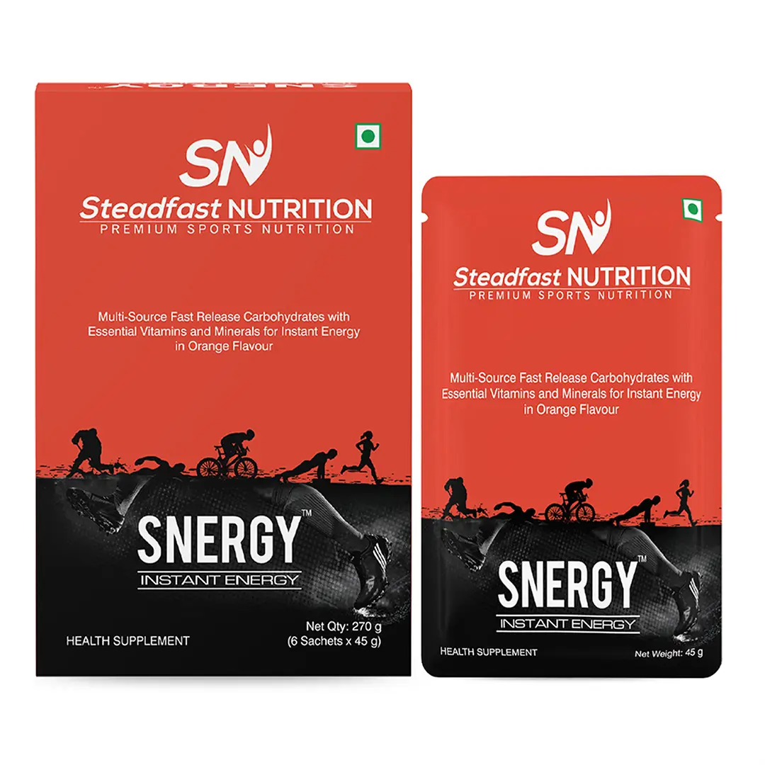 Steadfast Nutrition - Snergy - with Magnesium Oxide Taurine, Inositol - for Instant Energy Booster - Pack of 1 (6 sachet) Orange