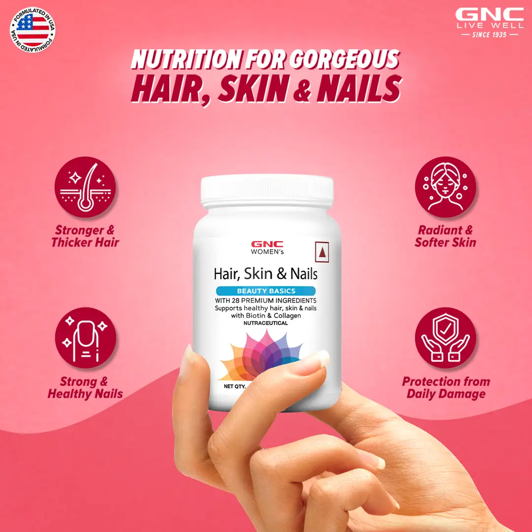 Buy GNC Hair, Nails, & Beauty (120 Tablets) & Marine Collagen Powder  (Orange 200 gm) - Combo Pack Online in India