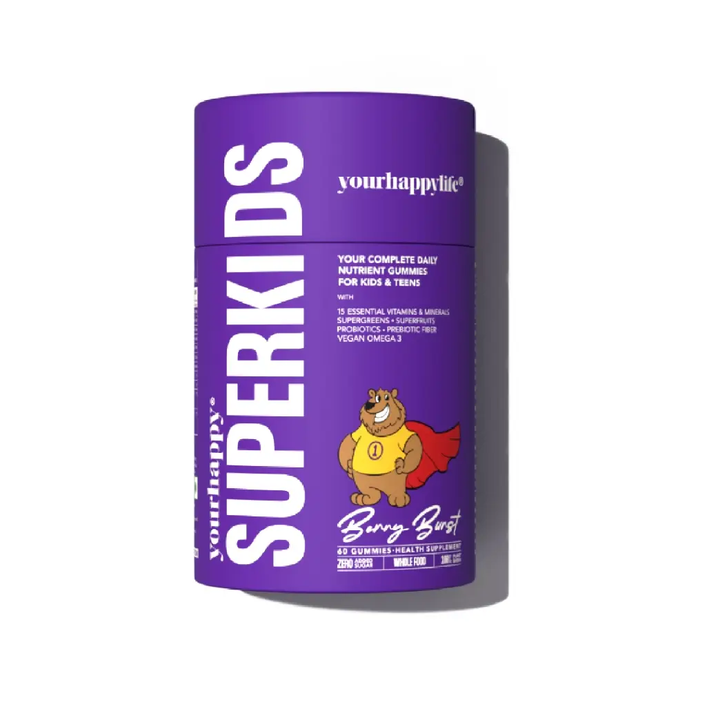 YourHappyLife SuperKids Multivitamin+ Gummies with SuperGreens, SuperFruits for Improved Energy and Immunity - Pack of 1 (60 Gummies)
