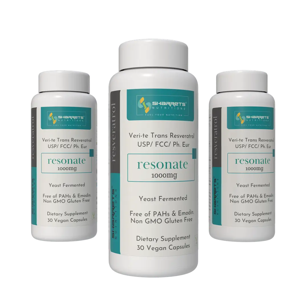 Sharrets Resonate - trans Resveratrol 1000mg for Heart & Skin care - Pack of 3 (90 Capsules)