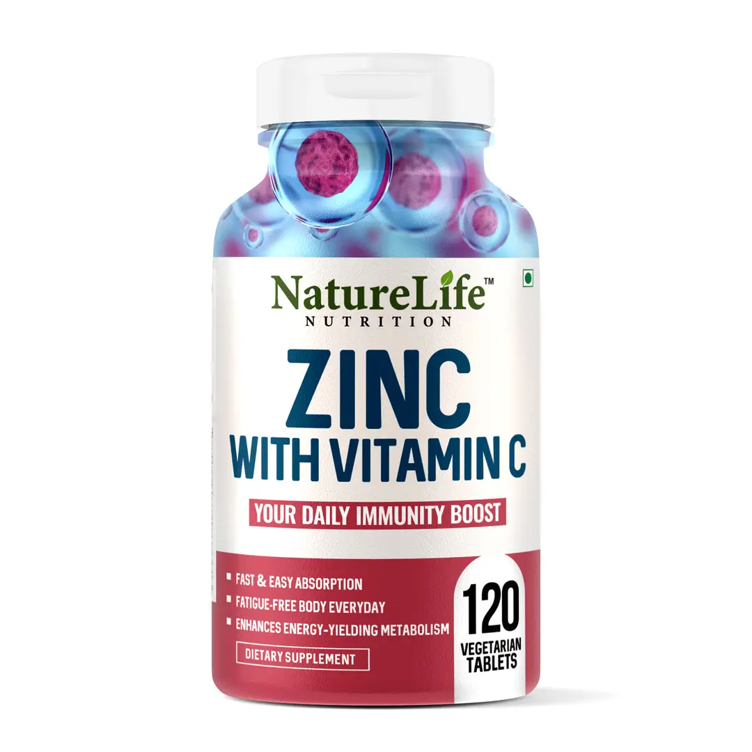 Nature Life Nutrition - Zinc Supplement with Vitamin C for Immunity & Recovery - Pack of 1(120 Tablets)