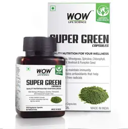WOW Life Science - Super Green Capsules - with Moringa, Wheatgrass, Spirulina, ACV, Beetroot, Chlorophyll & Pumpkin Seed - 550mg - 60 Veg Capsules icon