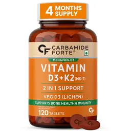 Carbamide Forte - Vitamin D3 K2 MK7 | Plant Based Veg Vitamin D3 Supplement Lichen Source with Vitamin K2 MK7 Menaquinone