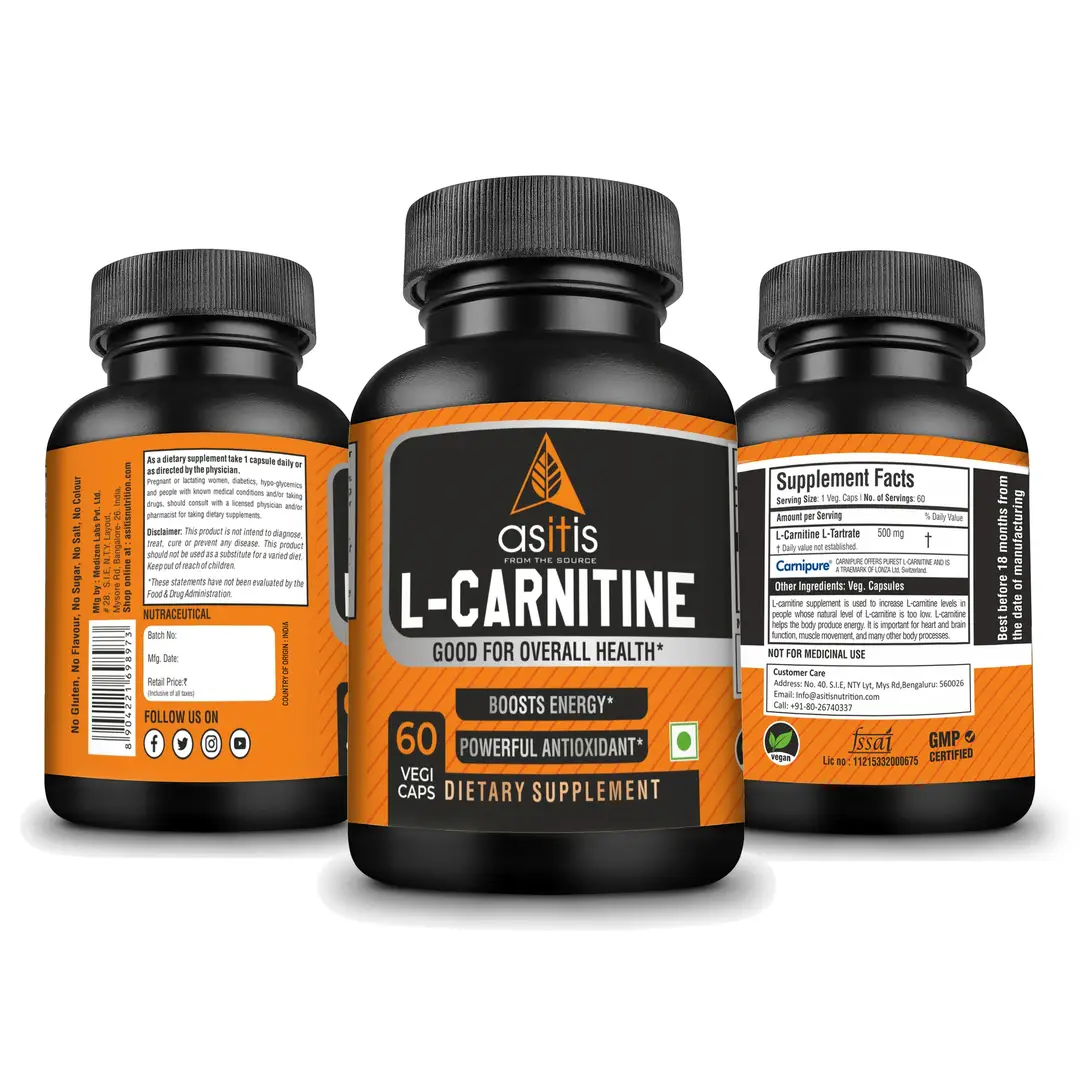 AS-IT-IS L-Carnitine 500Mg for Boosting Energy And Performance - Pack of 1 (60 Capsules)