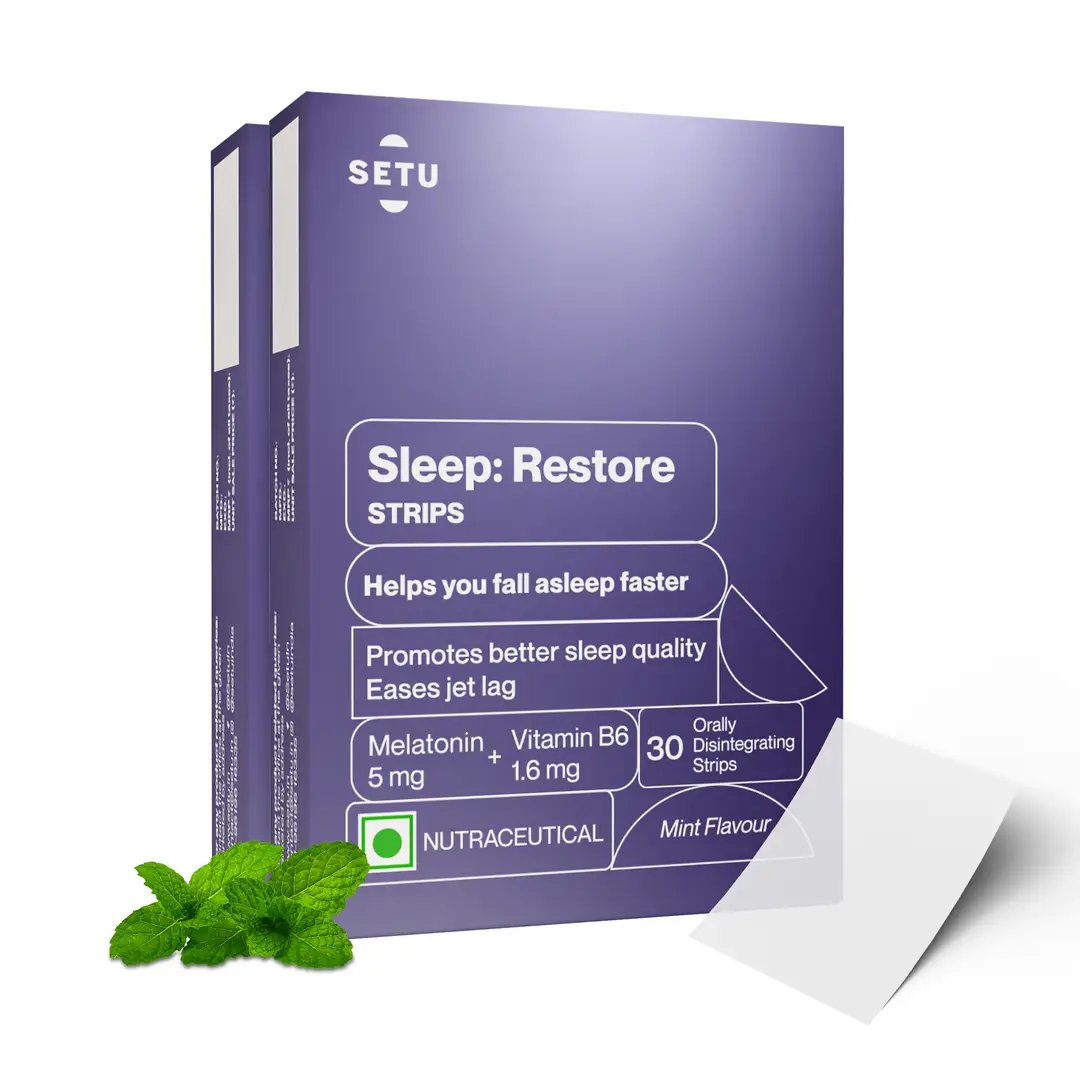 Setu Melatonin 5mg, Promotes Relaxation & Sleep, Helps Improve Sleep Quality, Eases Jet Lag Strain, Non Habit Forming, Tasty Mint Flavor - Pack of 2 (60 Strips)