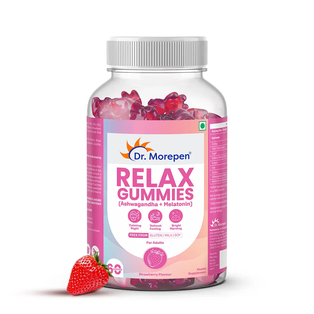 Dr. Morepen Relax Gummies with Ashwagandha & Melatonin for Restful Sleep - Pack of 1 (60 Gummies)