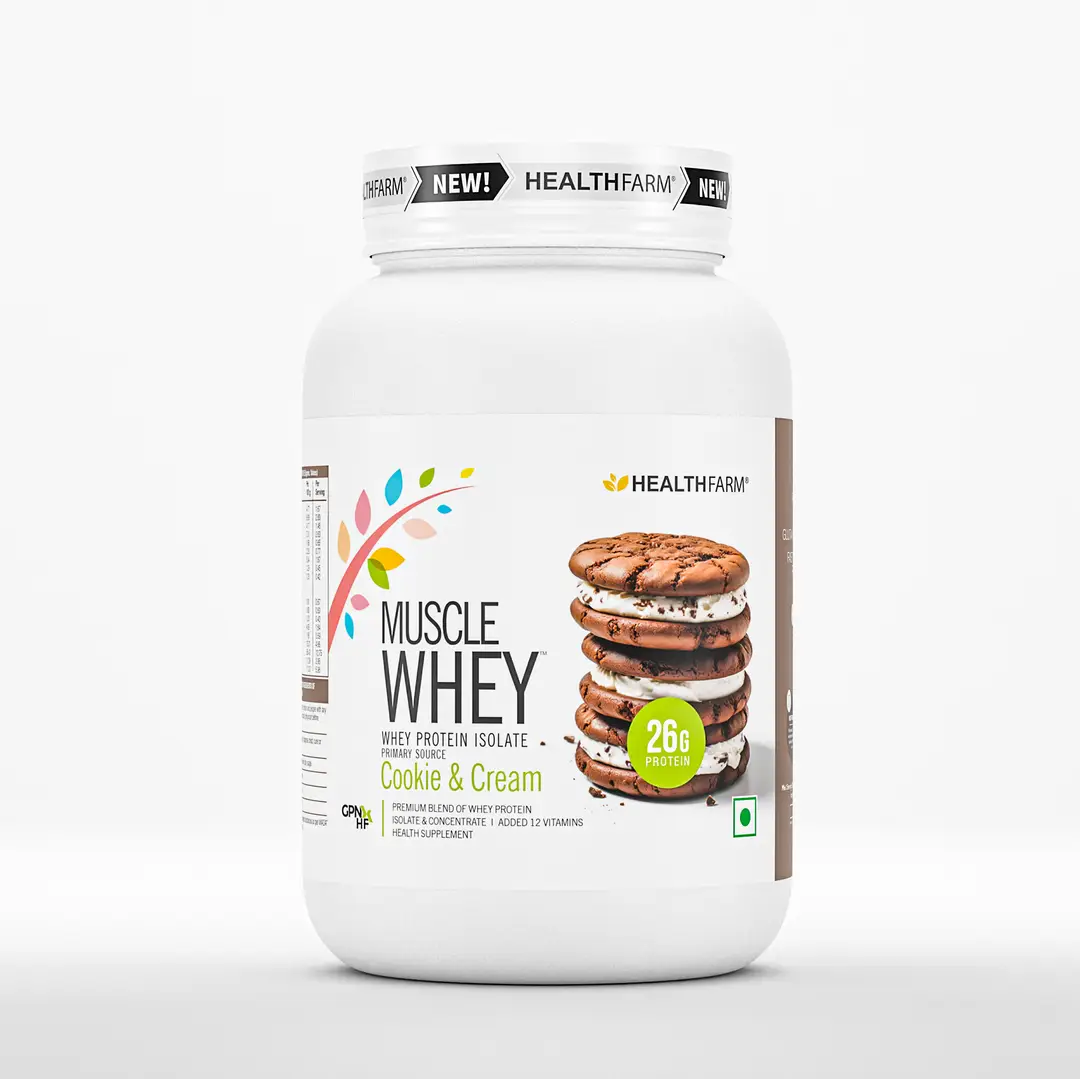 Healthfarm Muscle Whey Protein for Strength and Muscle Growth - Cookie & Cream,1 Kg