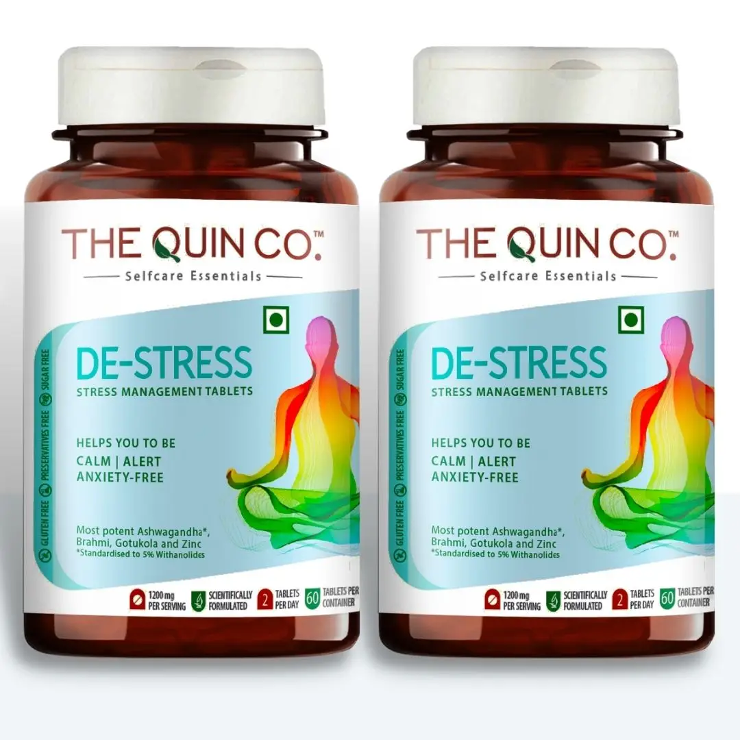 The Quin Co. - De-Stress for calm mind and reduce anxiety - Pack of 2 (120 Tablets)