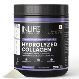 INLIFE - Hydrolyzed Collagen Peptides Powder Clinically Proven Ingredient, Type 1 & 3, Skin Health, Bone Health Supplement for Men & Women - 200g (Unflavoured) icon