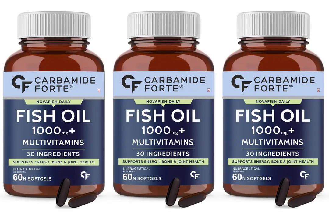Carbamide Forte Fish Oil 1000mg with Multivitamin and Omega 3 for Heart Health - Pack of 3 (180 Tablets)