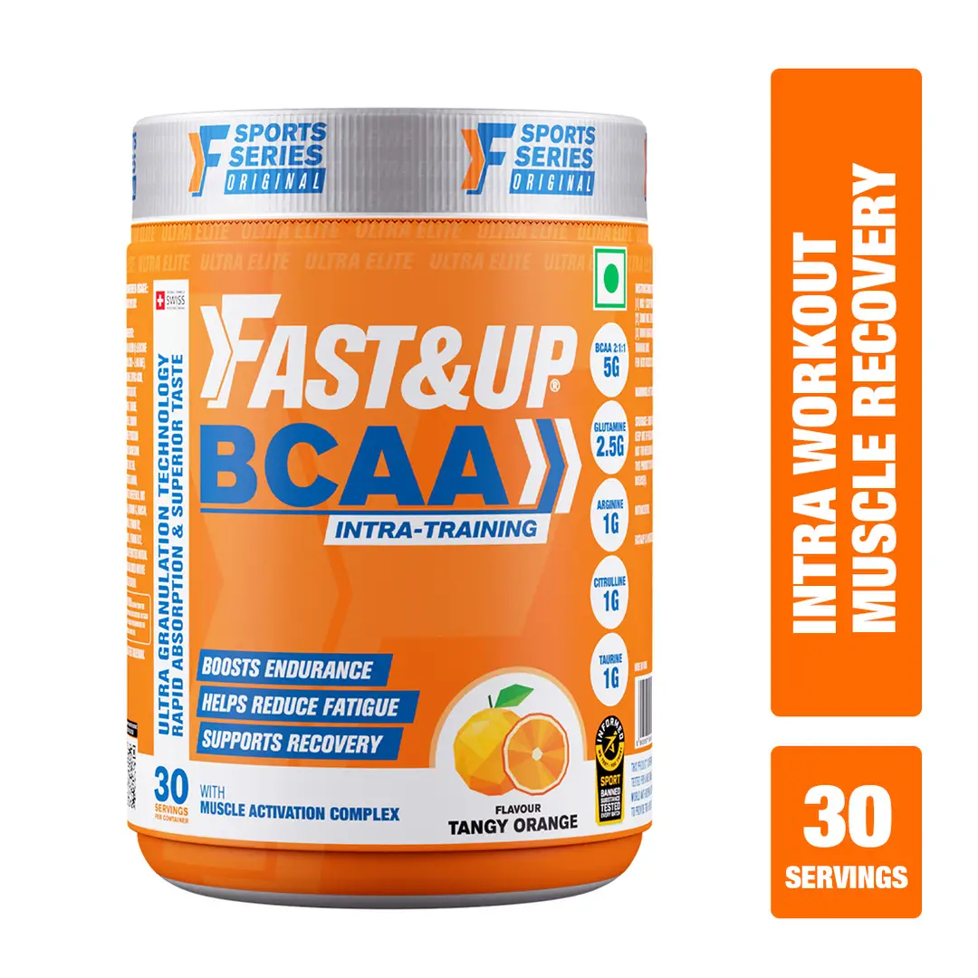 Fast&Up BCAA Advanced with Muscle Activators + Electrolytes for Muscle Recovery and Endurance - Orange,450 gm