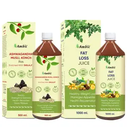 Ambic Ayurveda Ashwagandha Shilajit Juice & Fat Loss Juice I Ayurvedic Juice for Strength & Stamina - 500ml Each icon