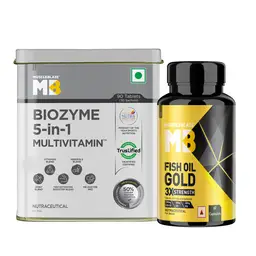MuscleBlaze Biozyme Daily Multivitamin - 90 Tablets and Omega 3 Fish Oil Gold 1250mg- Triple Strength Formula - 60 Capsules