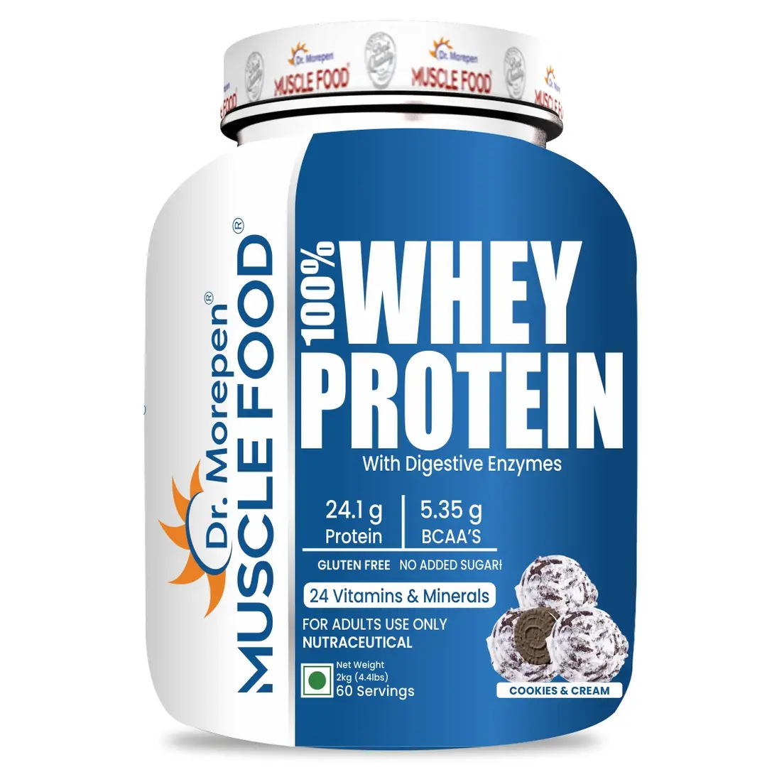 Dr. Morepen 100% Whey Protein with Digestive Enzymes for Lean Muscle Mass - Cookies & Cream (2000 gm)