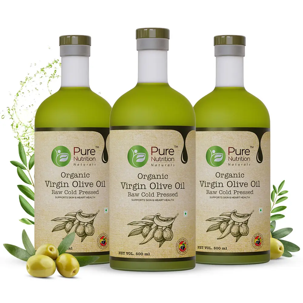 Pure Nutrition Raw Cold Pressed Virgin Olive oil for Healthy Heart, Skin and Hair - Pack of 3 ( 1500 ml)