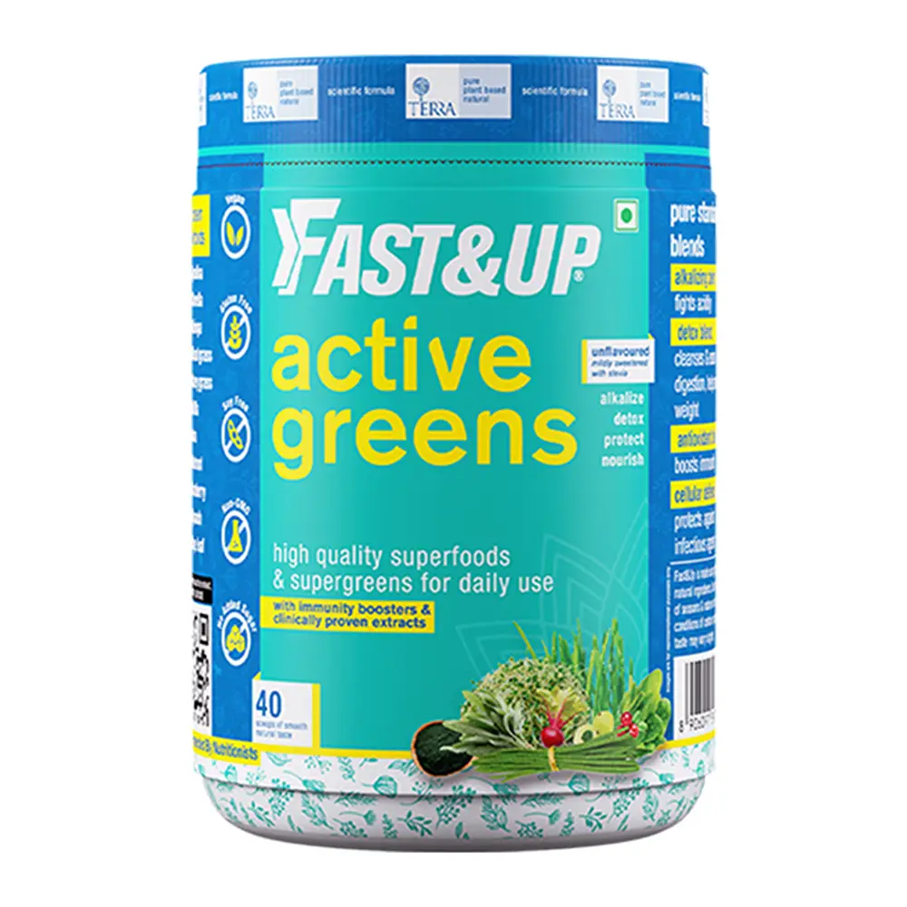 Fast&Up Active Greens for Easy Digestion, Constipation Relief and to Fight Acidity - Lemon,280 gm