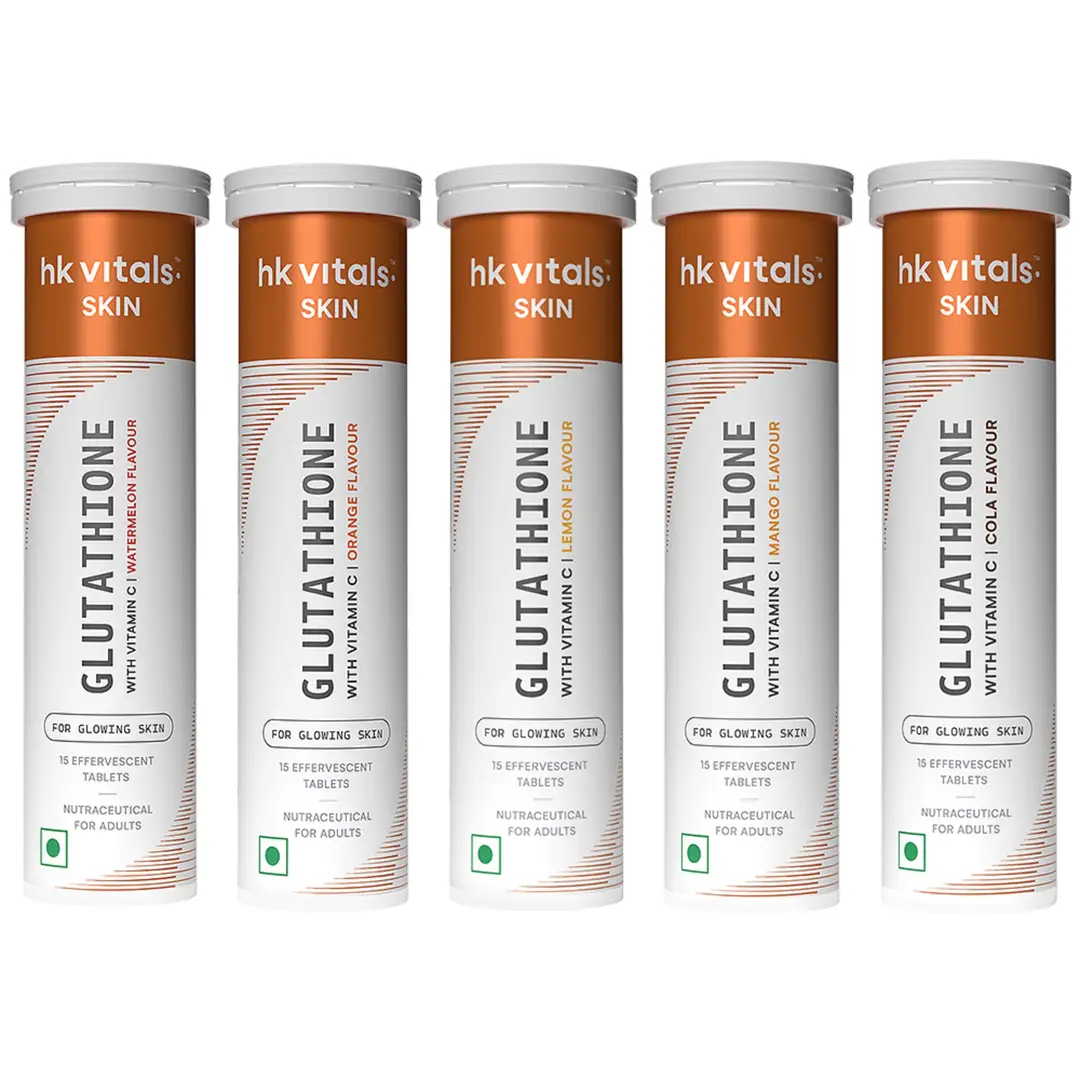 hk vitals Glutathione| L-Glutathione Tablets with Vitamin C & E | For Skin Glow & Hydration - Assorted Pack of 5