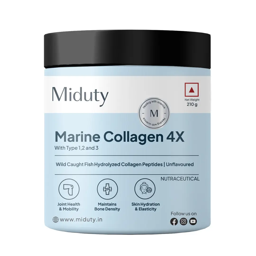 Miduty Marine Collagen with Wild Cought Fish Collagen Peptides for Anti-Aging Benefits - 210 gm