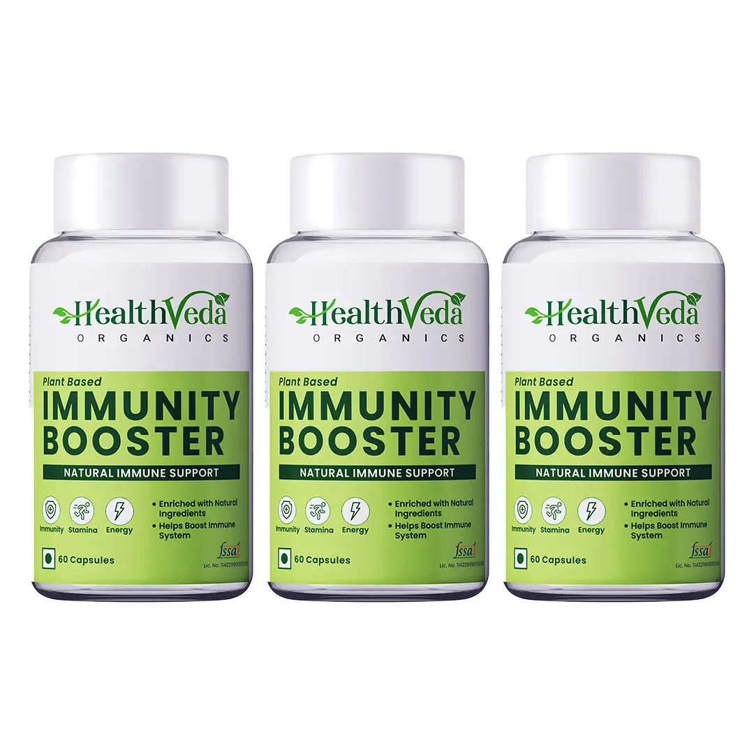 Health Veda Organics - Natural Immunity Booster with Moringa, Giloy, Amla & 23+ Herbal Extracts - Pack of 3 (180 Capsules)