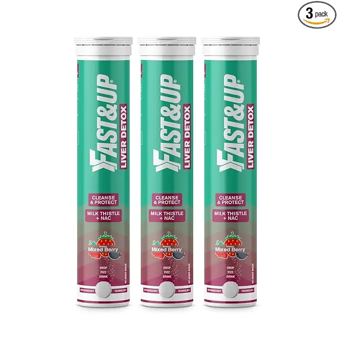 Fast&Up Liver Detox with N-Acetylcysteine (NAC) for Cleanses and Protects Liver - Pack of 3 (60 Effervescent Tablets)