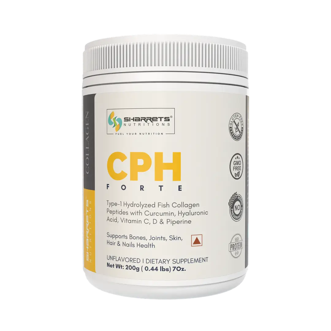 Sharrets CPH FORTE, Hydrolyzed Fish Collagen Peptides with Vitamin C, Hyaluronic Acid - Pack of 1 (200 gm)