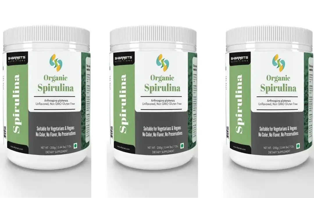 Sharrets Organic Spirulina Powder for Skin Hair and Immunity - Pack of 3 (600 gm)