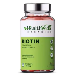 Health Veda Organics - Biotin for Healthy Hair, Beautiful Skin, and Nail Growth - Helps provide optimal nourishment to the skin while promoting skin glow (30mcg). icon