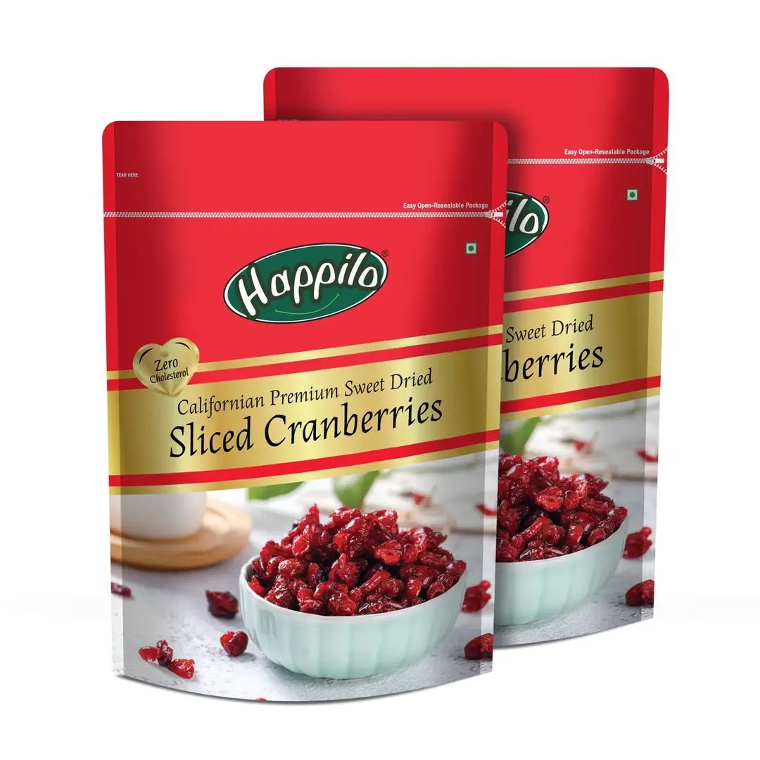 Happilo Californian Premium Sweet Dried Sliced Cranberries - Pack of 2 (400 gm)