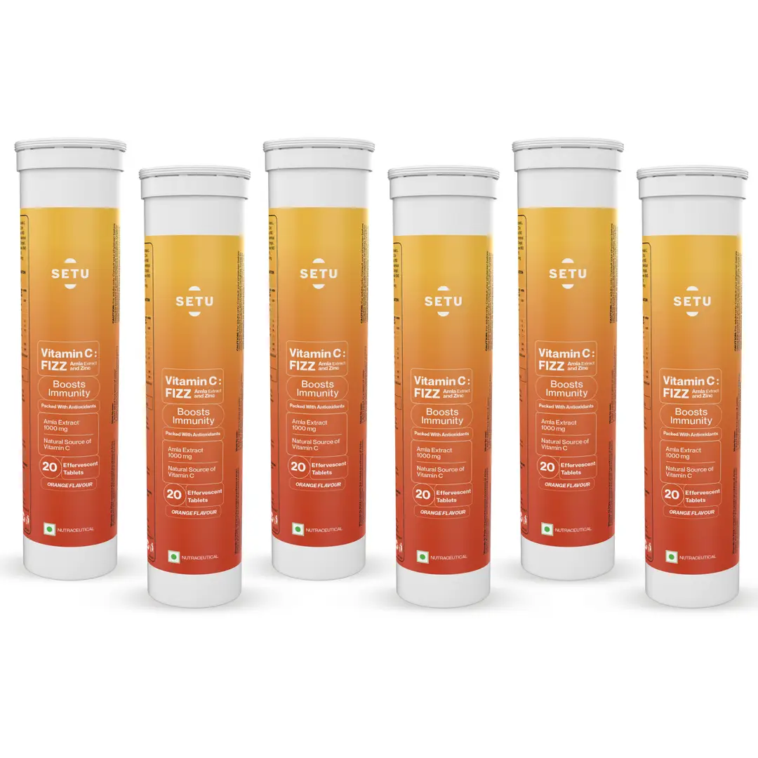 Setu - Vitamin C - Fizz, Amla Extract and Zinc - Boosts body’s defenses against pathogens & infections - Orange,120 Effervescent Tablets